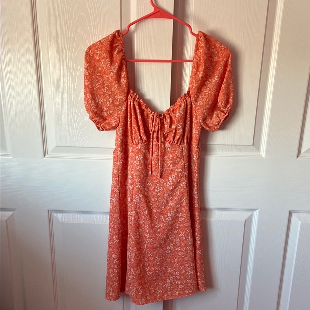 Button & Brim Orange Puff Sleeve Sweetheart Midi Sundress